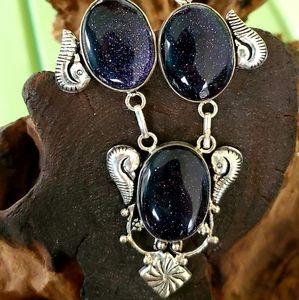 New Blue Sunstone Sun Sitara 925 Silver Necklace.
